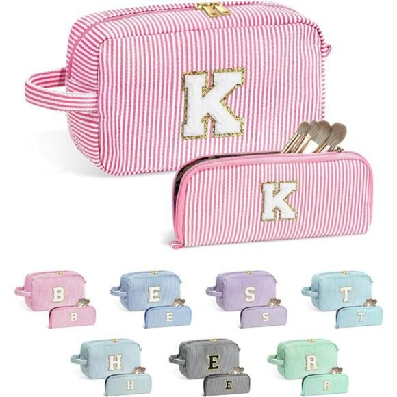 Personalized Initial Makeup Bag Gift Set for Teen Girls Women Travel Organizer - Picture 1 of 7